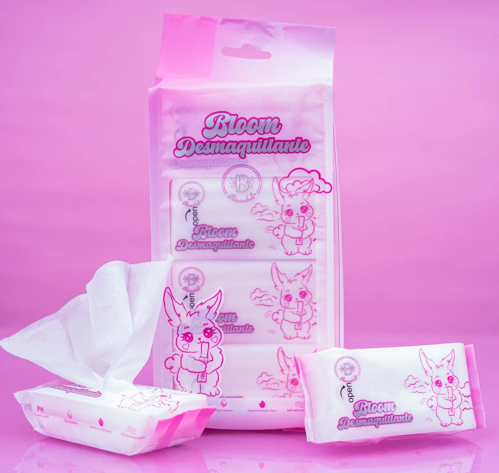 PAQUETE PAÑITOS BLOOM DESMAQUILLANTE ROSADOS X8 BLOOMSHELL